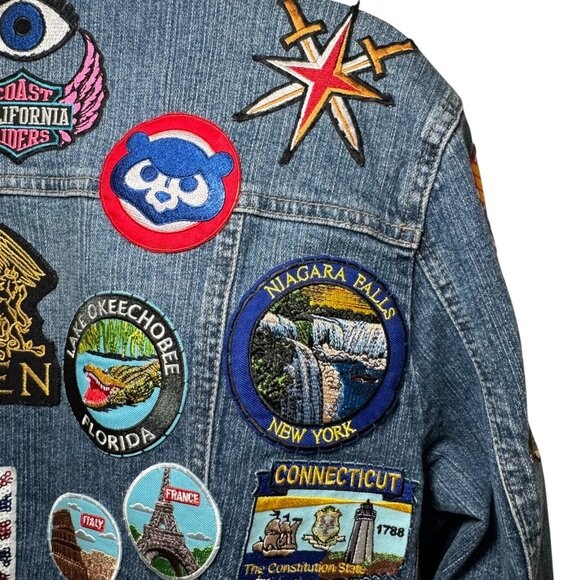 Denim Jacket Patches Route 66 Queen Band Travel USA Rock Boho Trucker Sz L - Picture 10 of 16